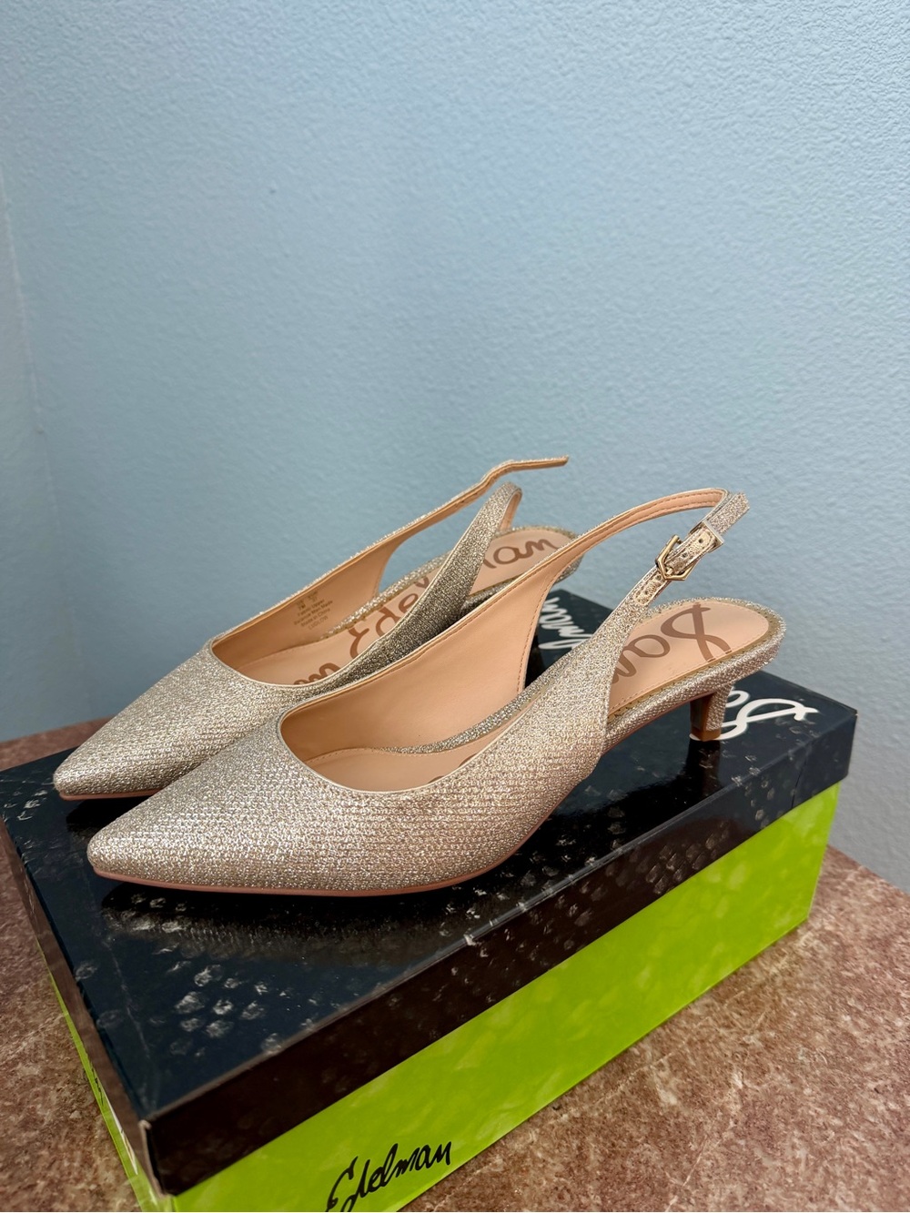 Sam Edelman Sparkling Gold Slingback Kitten Heels